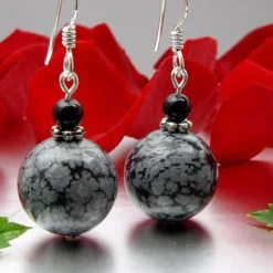 Ohrringe aus Schneeflocken-Obsidian & Onyx, 925 Silber, grau-schwarz