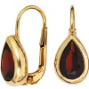 Ohrringe Boutons Granat rot dunkelrot tropfenförmig 375 Gold Gelbgold