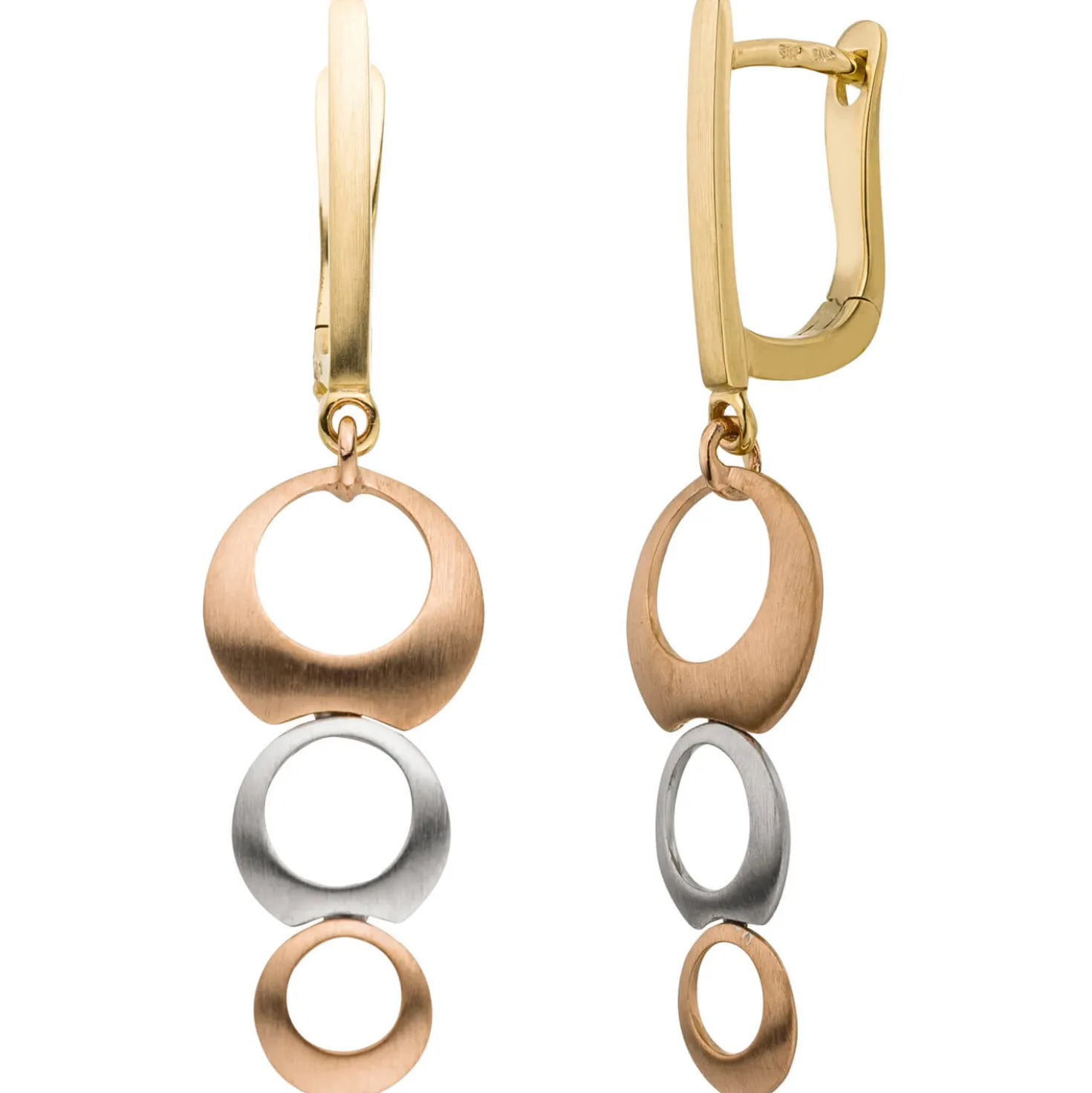 Ohrringe Boutons Kreise 34,5x8,8mm 585 Gold gelb/weiß/rot mattiert tricolor