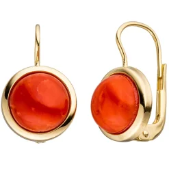 Ohrringe Boutons Ohrhänger 10,3x16,2mm mit Korallen Halbkugel 333 Gold Gelbgold