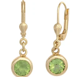 Ohrringe Boutons Ohrhänger 7,7x26,6mm mit Peridot grün rund 585 Gold Gelbgold