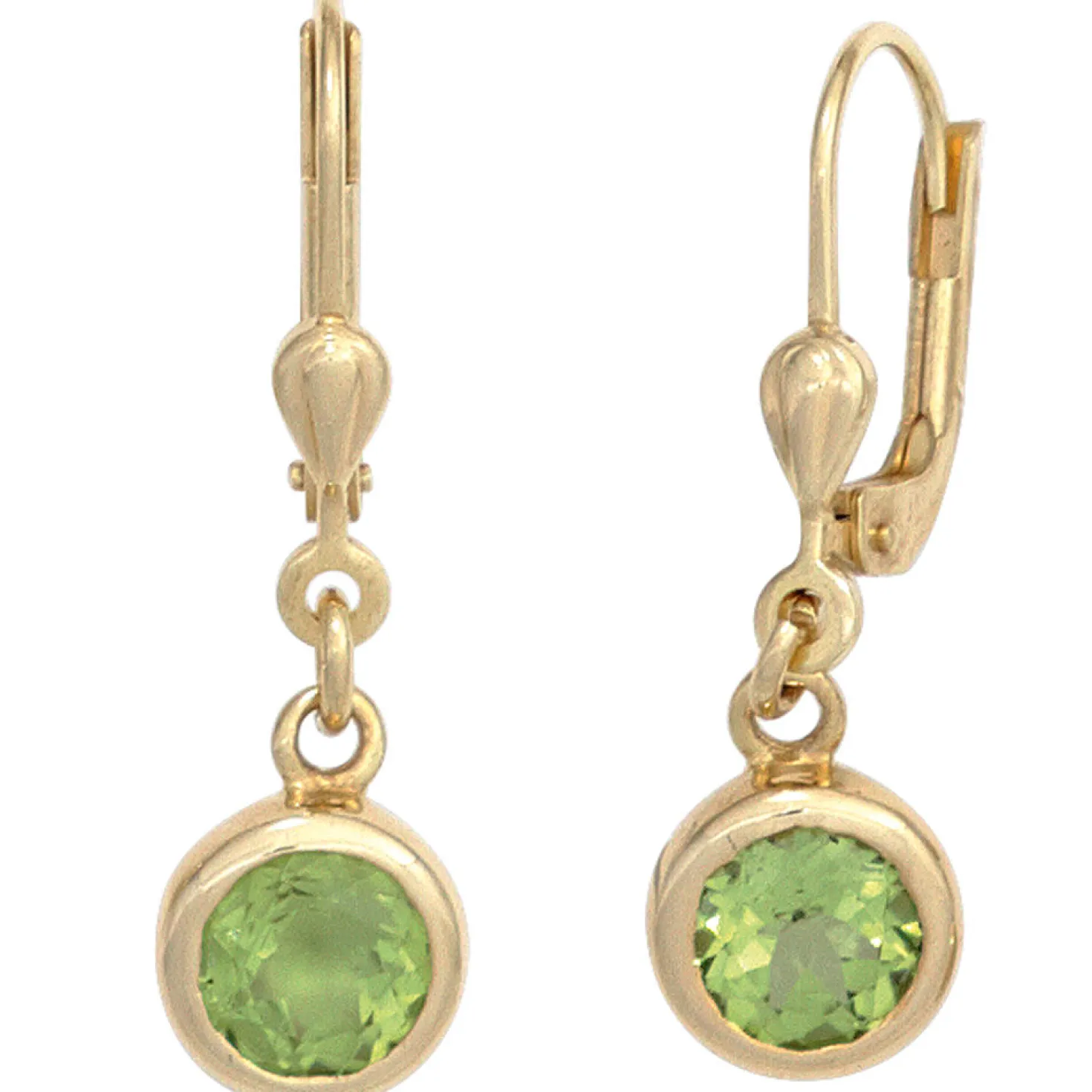 Ohrringe Boutons Ohrhänger 7,7x26,6mm mit Peridot grün rund 585 Gold Gelbgold