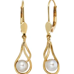 Ohrringe Boutons Ohrhänger 6,6x28,9mm Süßwasser Zuchtperlen 585 Gold Gelbgold