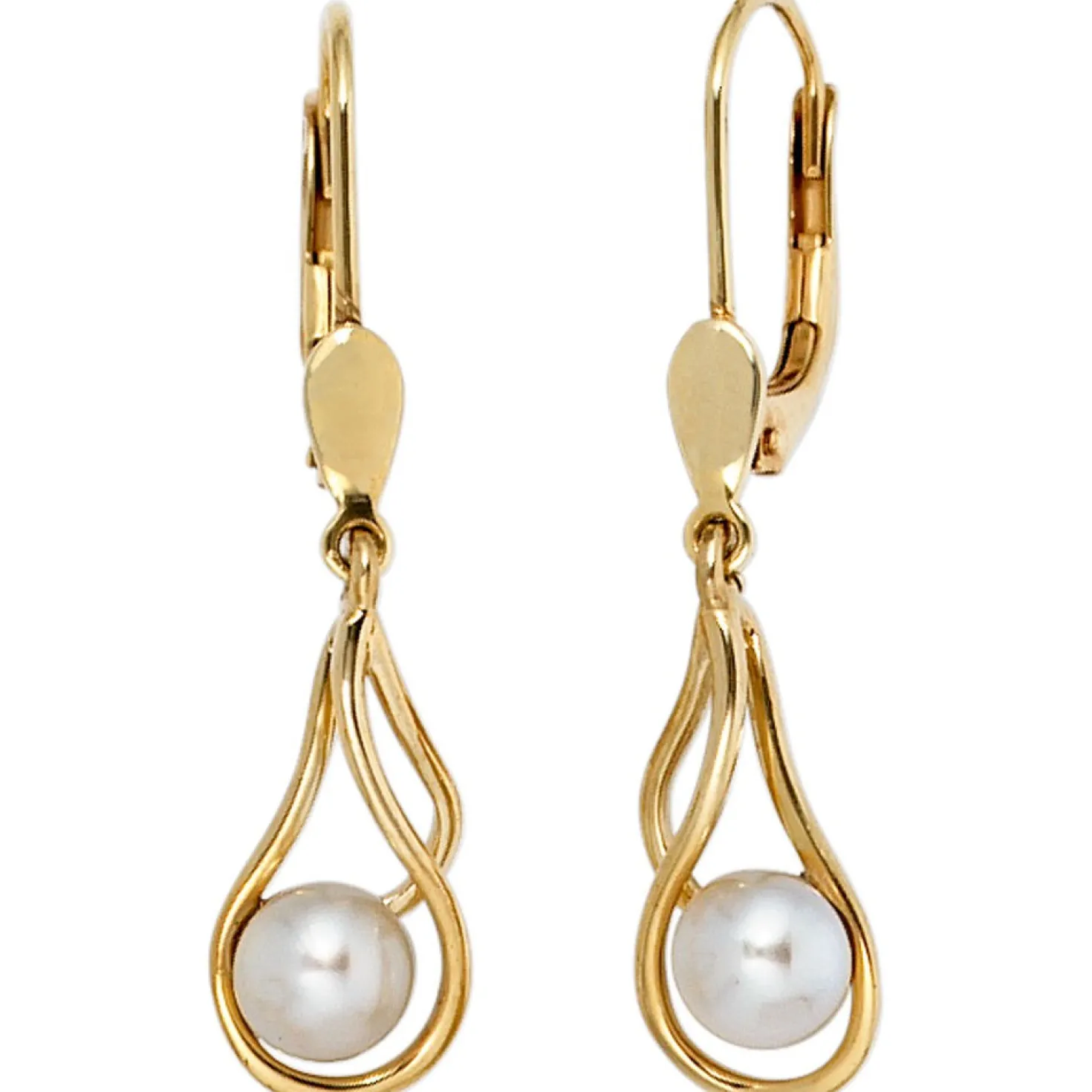 Ohrringe Boutons Ohrhänger 6,6x28,9mm Süßwasser Zuchtperlen 585 Gold Gelbgold