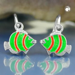 Ohrringe Brisur Fisch Clownfisch grün orange 925 Silber Kinder