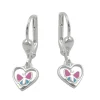 Ohrringe Brisur Herz mit Schmetterling pink blau 925 Silber Kinder
