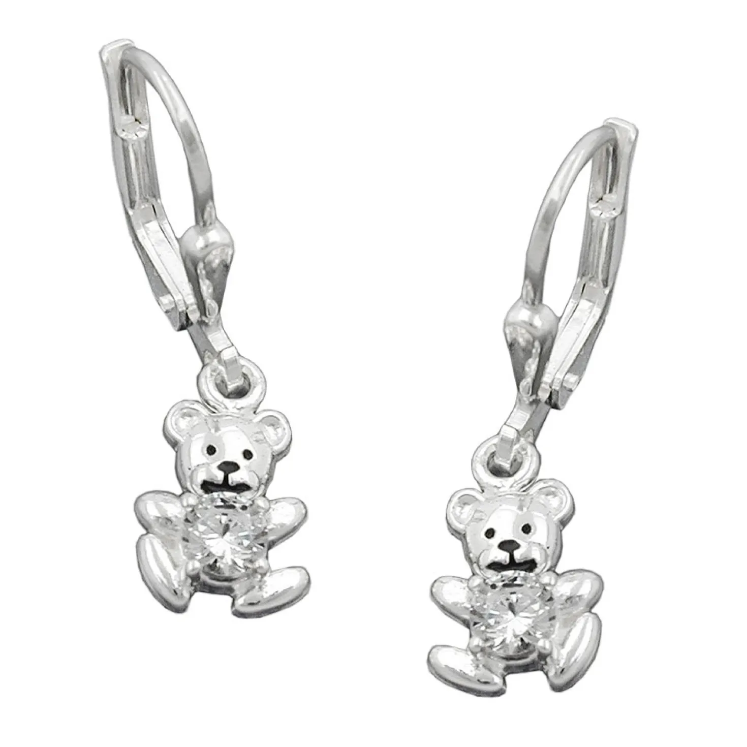 Ohrringe Brisur Ohrhänger 24x7mm Bär Bärchen Zirkonia 925 Silber Kinder