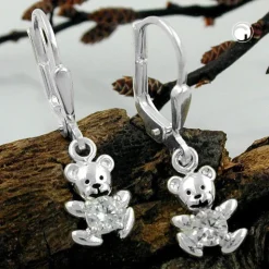 Ohrringe Brisur Ohrhänger 24x7mm Bär Bärchen Zirkonia 925 Silber Kinder