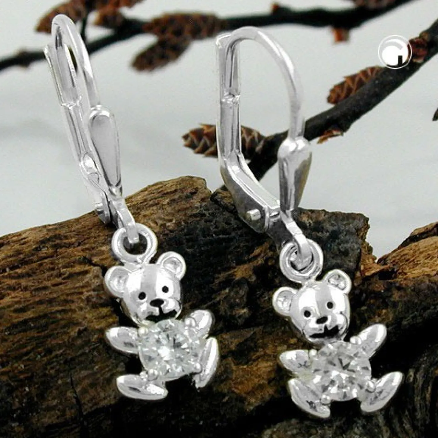 Ohrringe Brisur Ohrhänger 24x7mm Bär Bärchen Zirkonia 925 Silber Kinder