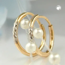 Ohrringe Creole Creolen 12x1mm diamantiert 375 Gold gelb weiß Damen Goldohrringe