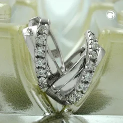 Ohrringe Creole Creolen 12,5x5mm gekreuzt Zirkonia 925 Silber Damenohrringe
