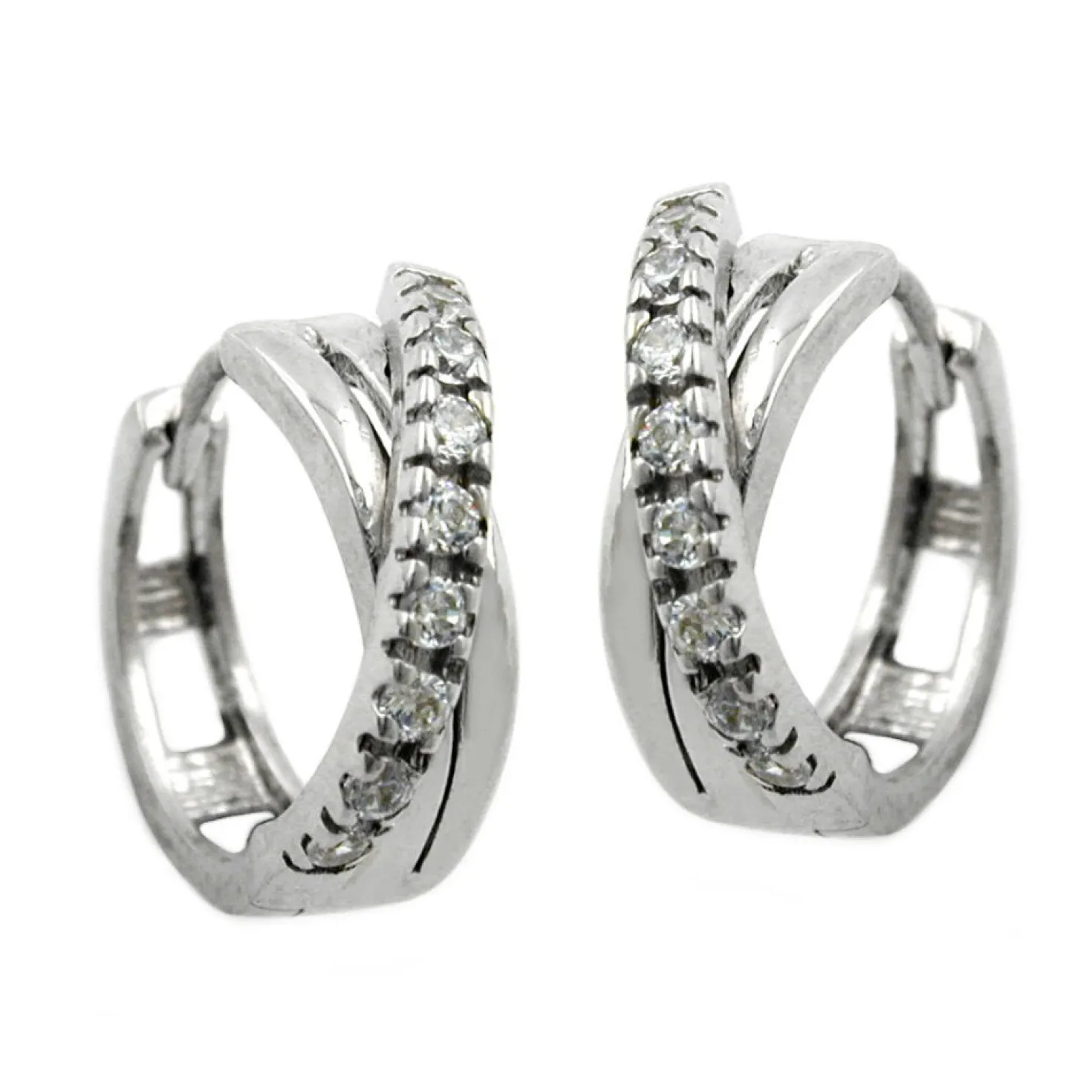 Ohrringe Creole Creolen 12,5x5mm gekreuzt Zirkonia 925 Silber Damenohrringe