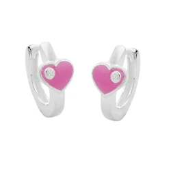 Ohrringe Creole Creolen 12,5x2mm Herz-rosa mit weißem Zirkonia 925 Silber Kinder