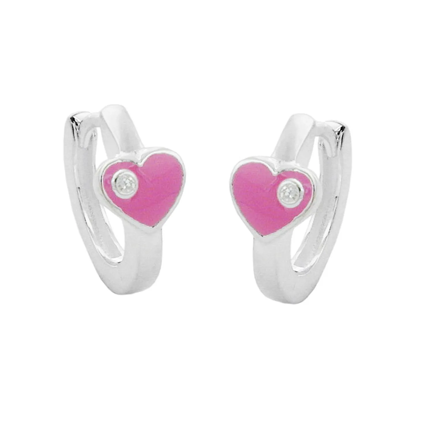 Ohrringe Creole Creolen 12,5x2mm Herz-rosa mit weißem Zirkonia 925 Silber Kinder