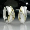 Ohrringe Creole Creolen 17x7mm mit Zirkonia 925 Silber bicolor schlicht Damen
