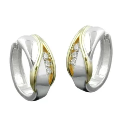 Ohrringe Creole Creolen 17x7mm mit Zirkonia 925 Silber bicolor schlicht Damen