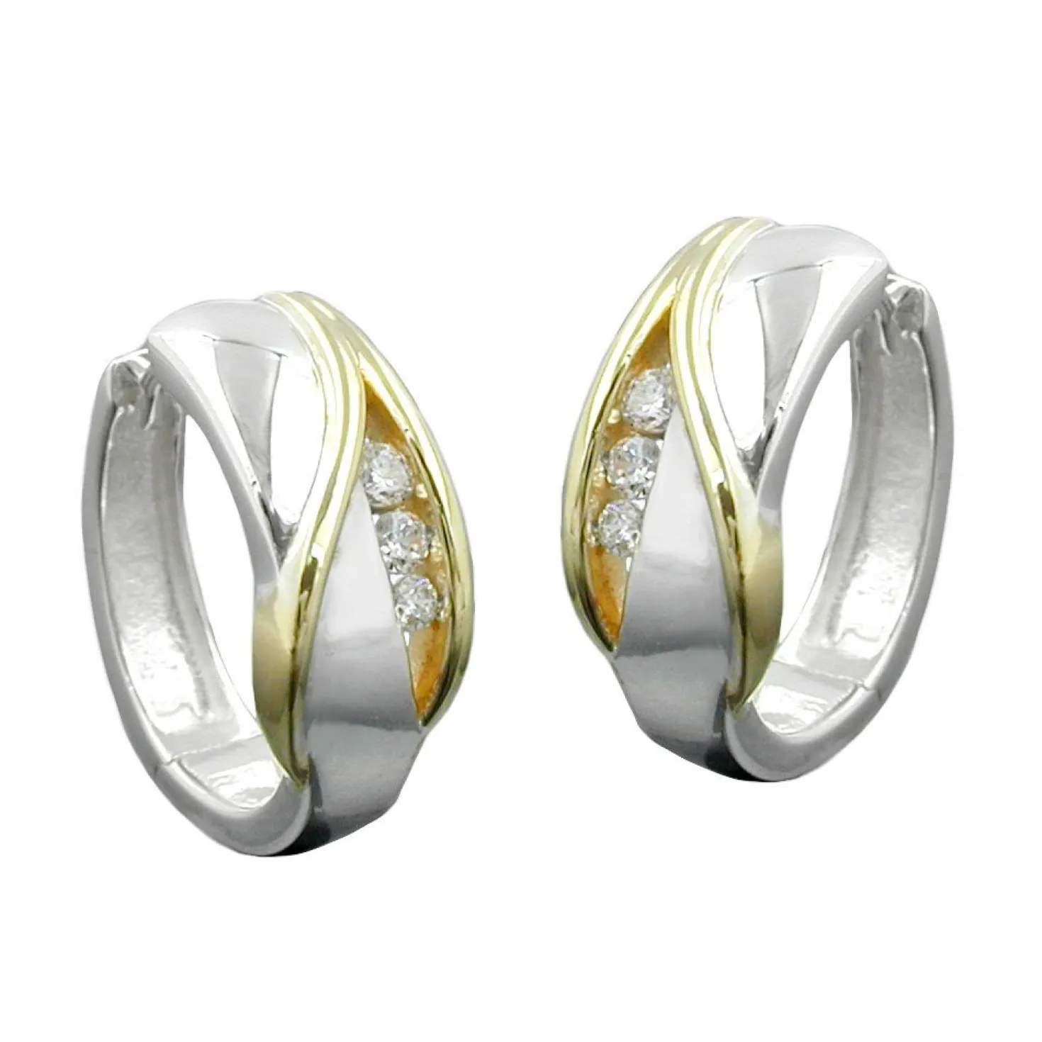 Ohrringe Creole Creolen 17x7mm mit Zirkonia 925 Silber bicolor schlicht Damen