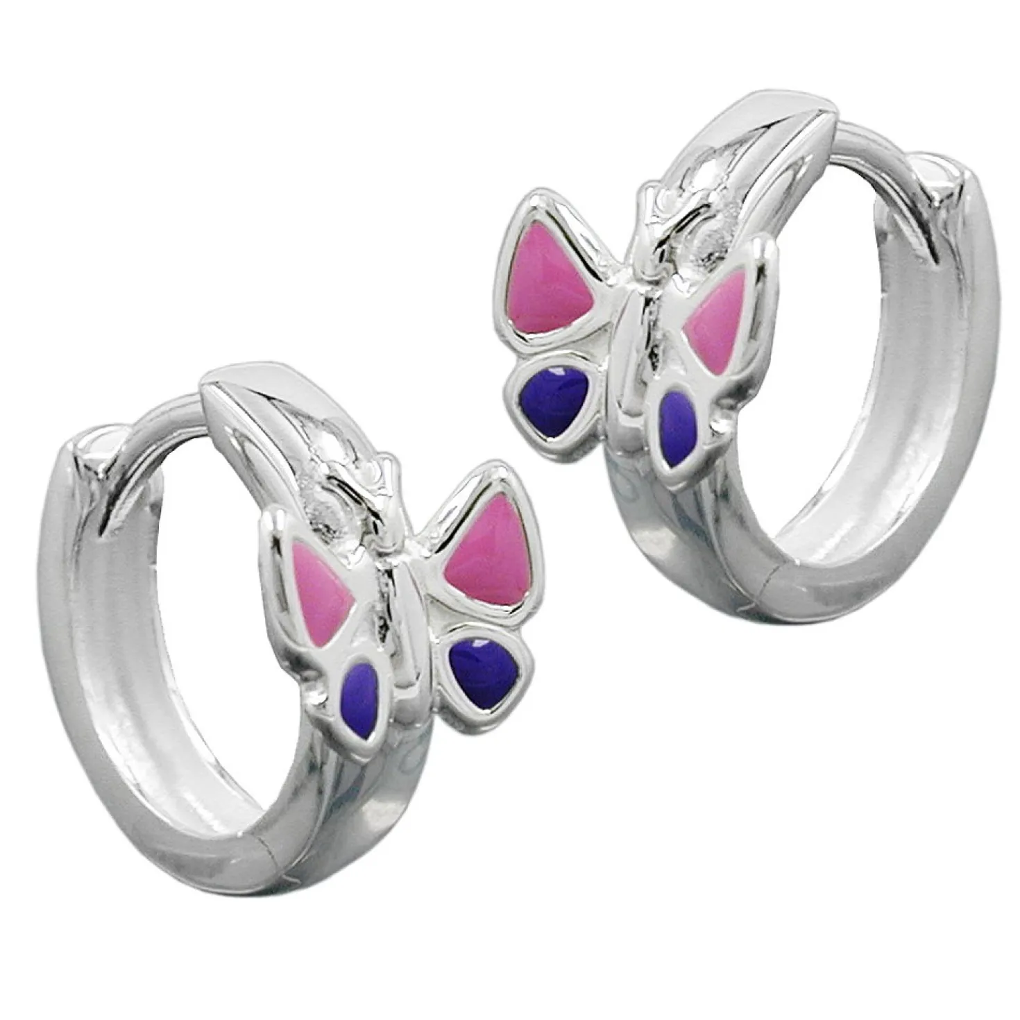 Ohrringe Creole Creolen 12x3mm Schmetterling pink lila 925 Silber Kinder