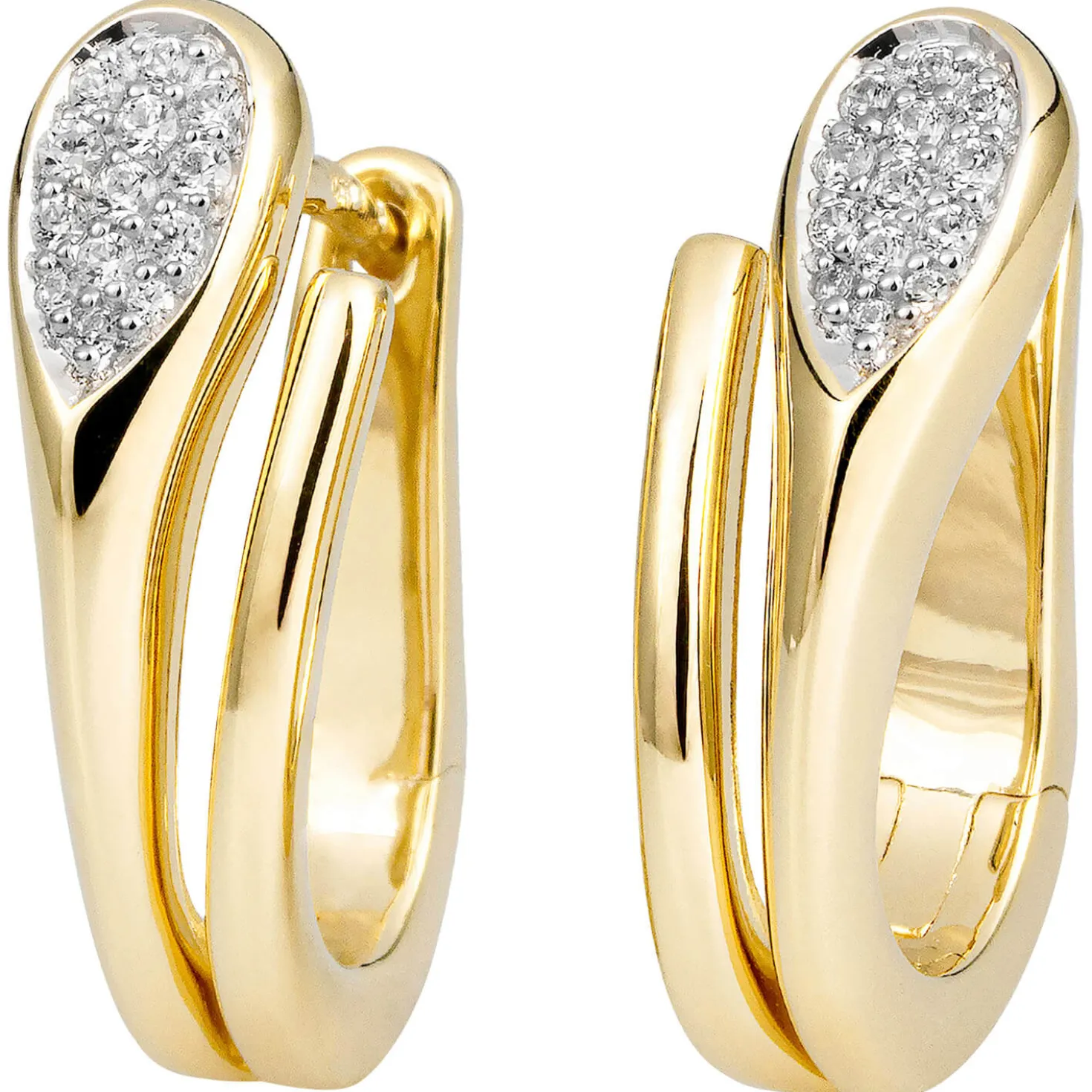 Ohrringe Creolen aus 585 Gold Gelbgold mit 26 Diamanten 0,142 Ct. W-SI