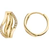 Ohrringe Creolen aus 333 Gold Gelbgold mit 32 Zirkonia Ø 15mm gewellt glänzend