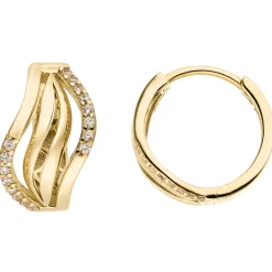 Ohrringe Creolen aus 333 Gold Gelbgold mit 32 Zirkonia Ø 15mm gewellt glänzend