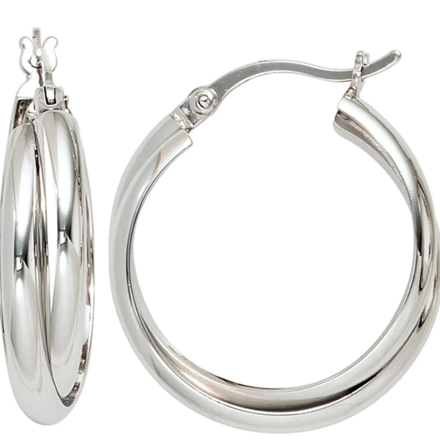 Ohrringe Creolen Creole 23,3mm aus 925 Silber rund rhodiniert Damen