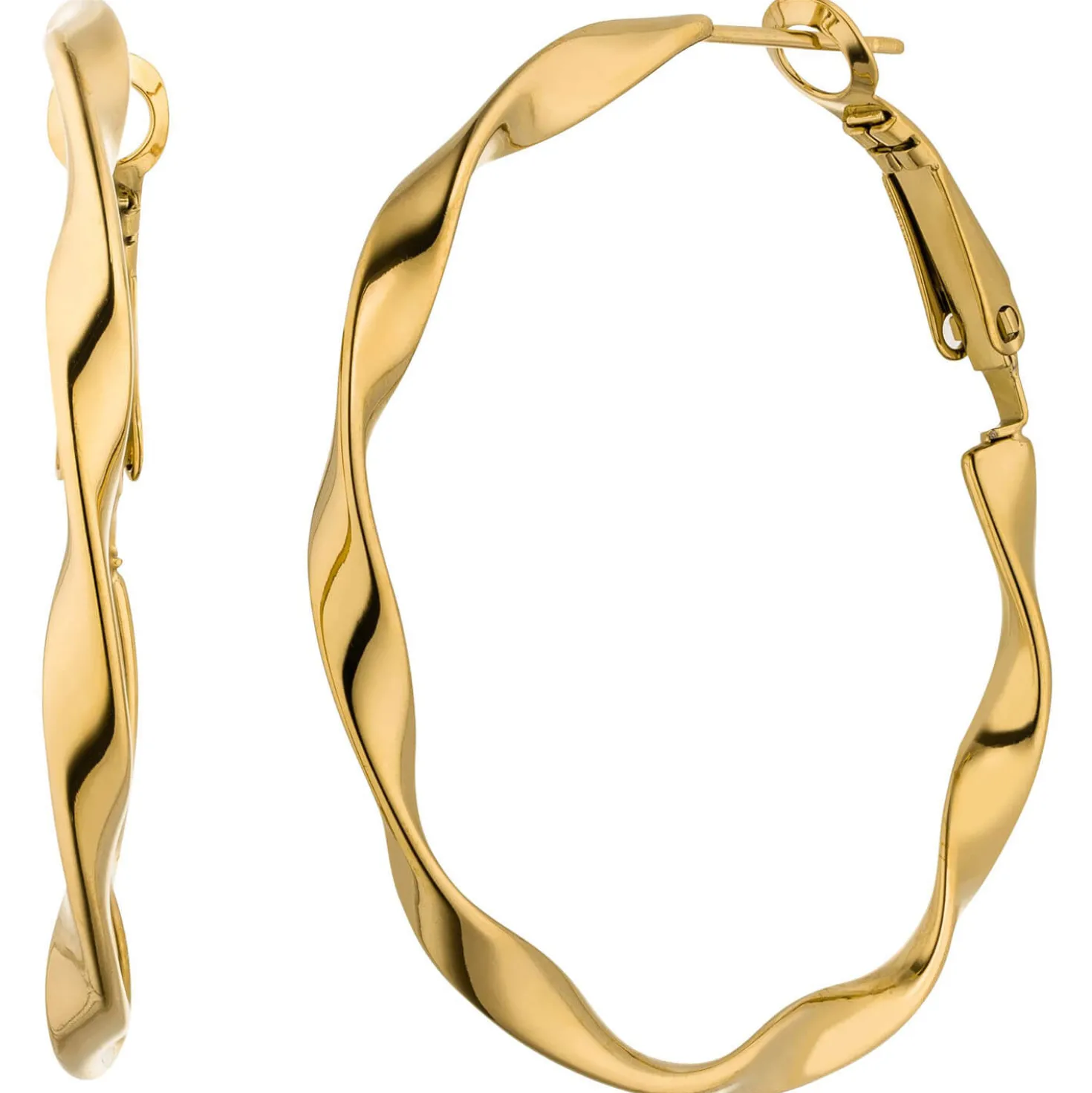 Ohrringe Creolen gewellt Ø 41mm aus Edelstahl goldfarben Klappmechanik