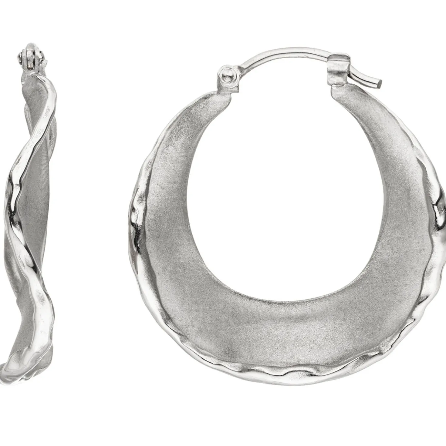 Ohrringe Creolen Ø 22,7mm aus 925 Silber rhodiniert mattiert gewellt