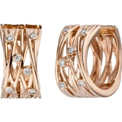 Ohrringe Creolen 8,9mm 12 Diamanten 0.14Ct geflochtenes Muster 585 Rotgold