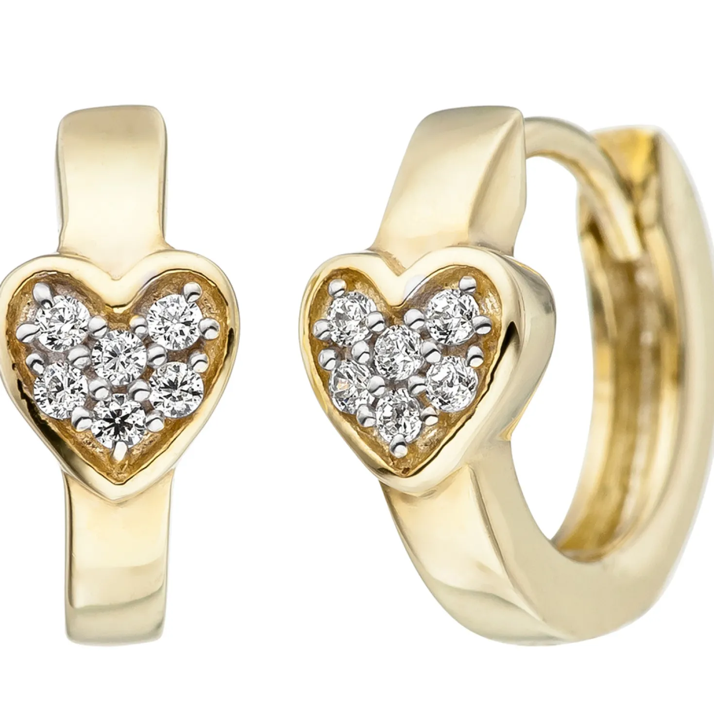 Ohrringe Creolen 4,9mm Herz Herzen weiße Zirkonia 375 Gold Gelbgold ohrringe