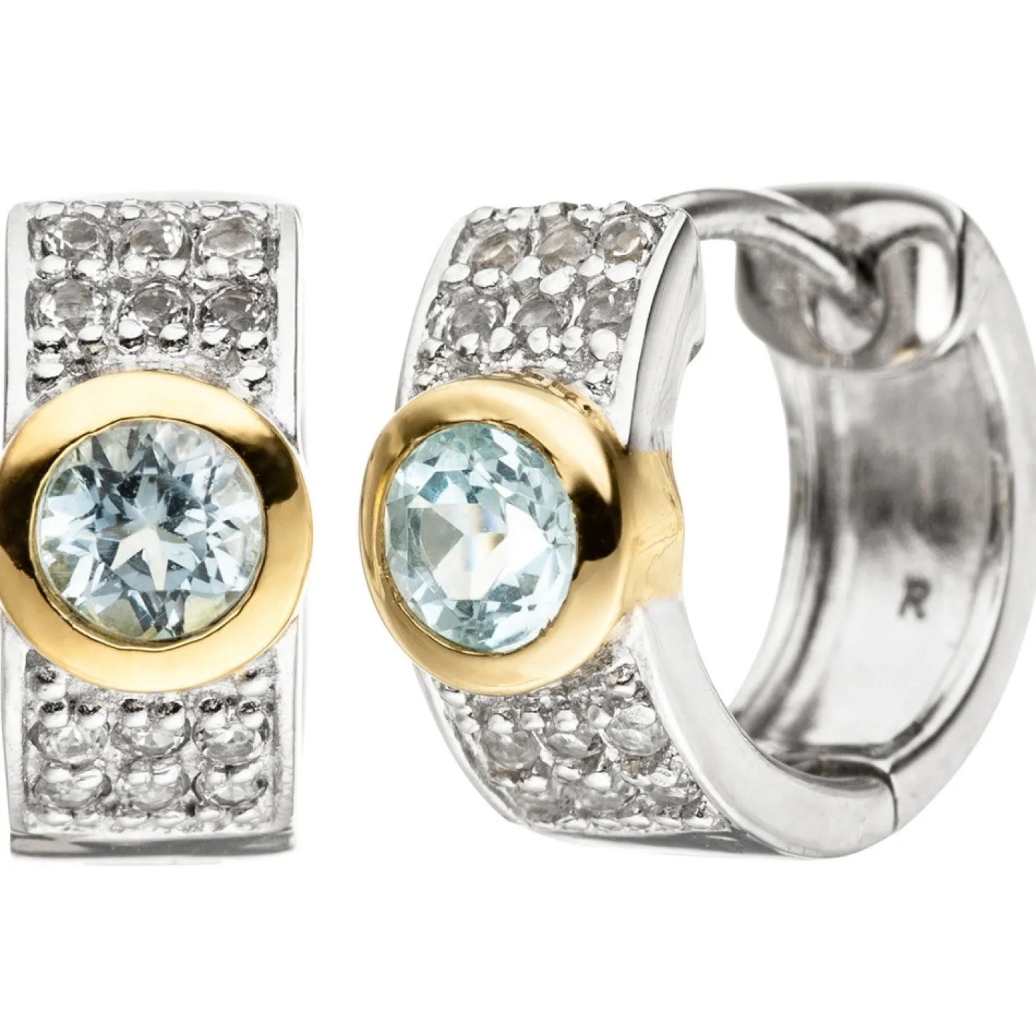 Ohrringe Creolen 5,9mm mit Blautopas hellblau Zirkonia 925 Silber teilvergoldet