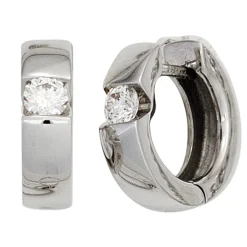Ohrringe Creolen 13mm mit Diamanten 0.3Ct Brillanten 585 Gold Weißgold