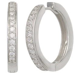 Ohrringe Creolen 20,7mm rund 925 Silber glänzend Zirkonia Klappcreolen