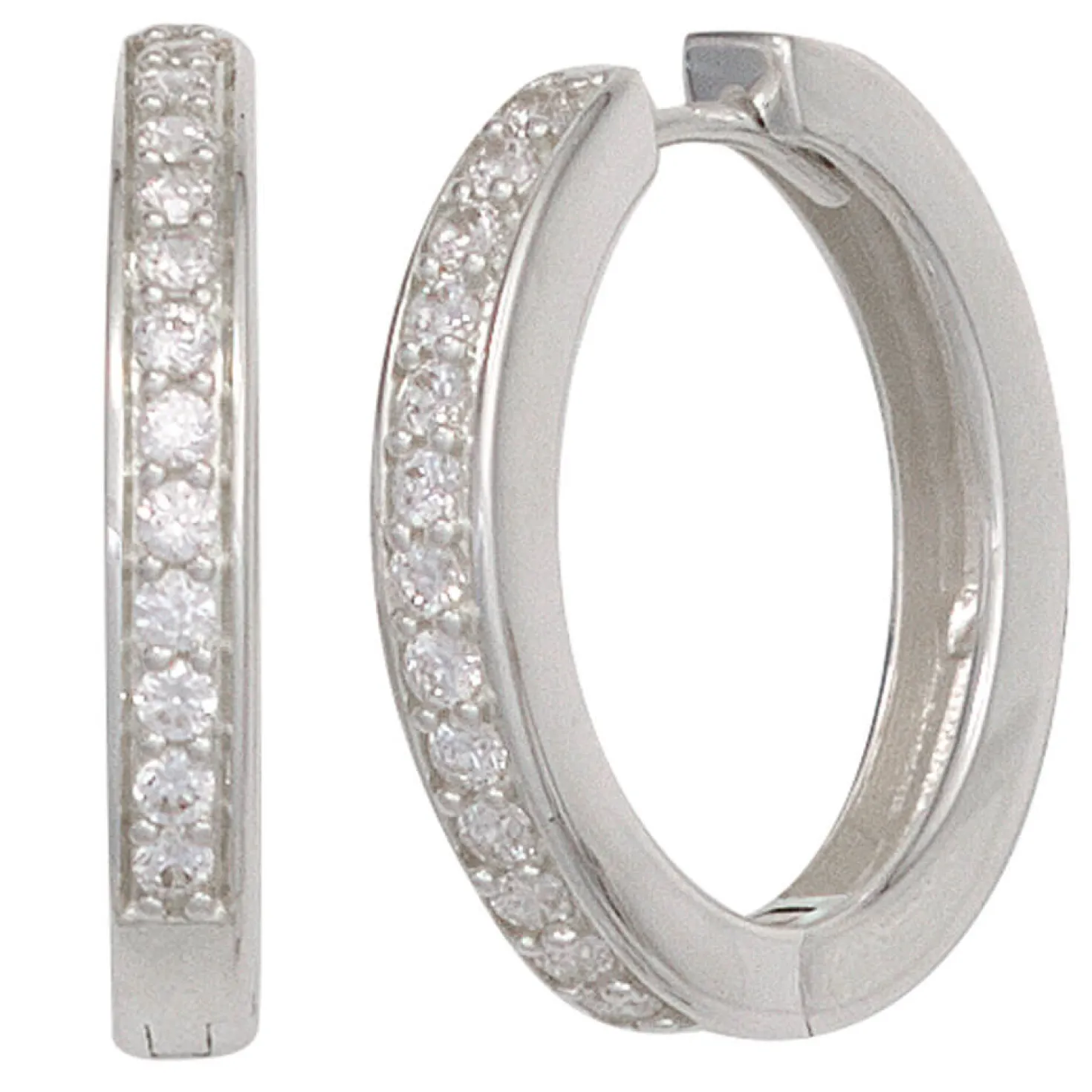Ohrringe Creolen 20,7mm rund 925 Silber glänzend Zirkonia Klappcreolen