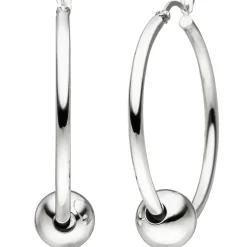 Ohrringe Creolen 35,6mm Silbercreolen Ohrschmuck mit Kugeln, 925 Silber