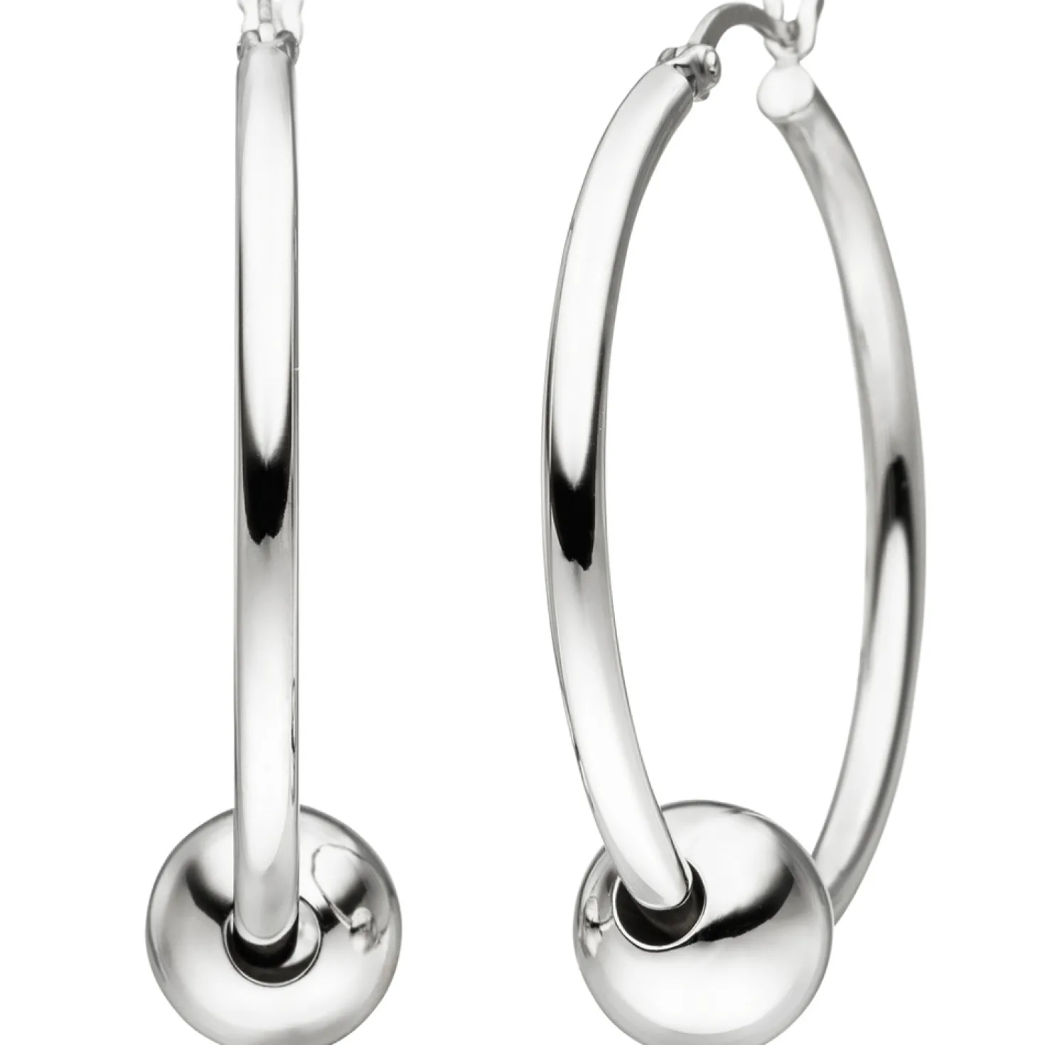 Ohrringe Creolen 35,6mm Silbercreolen Ohrschmuck mit Kugeln, 925 Silber