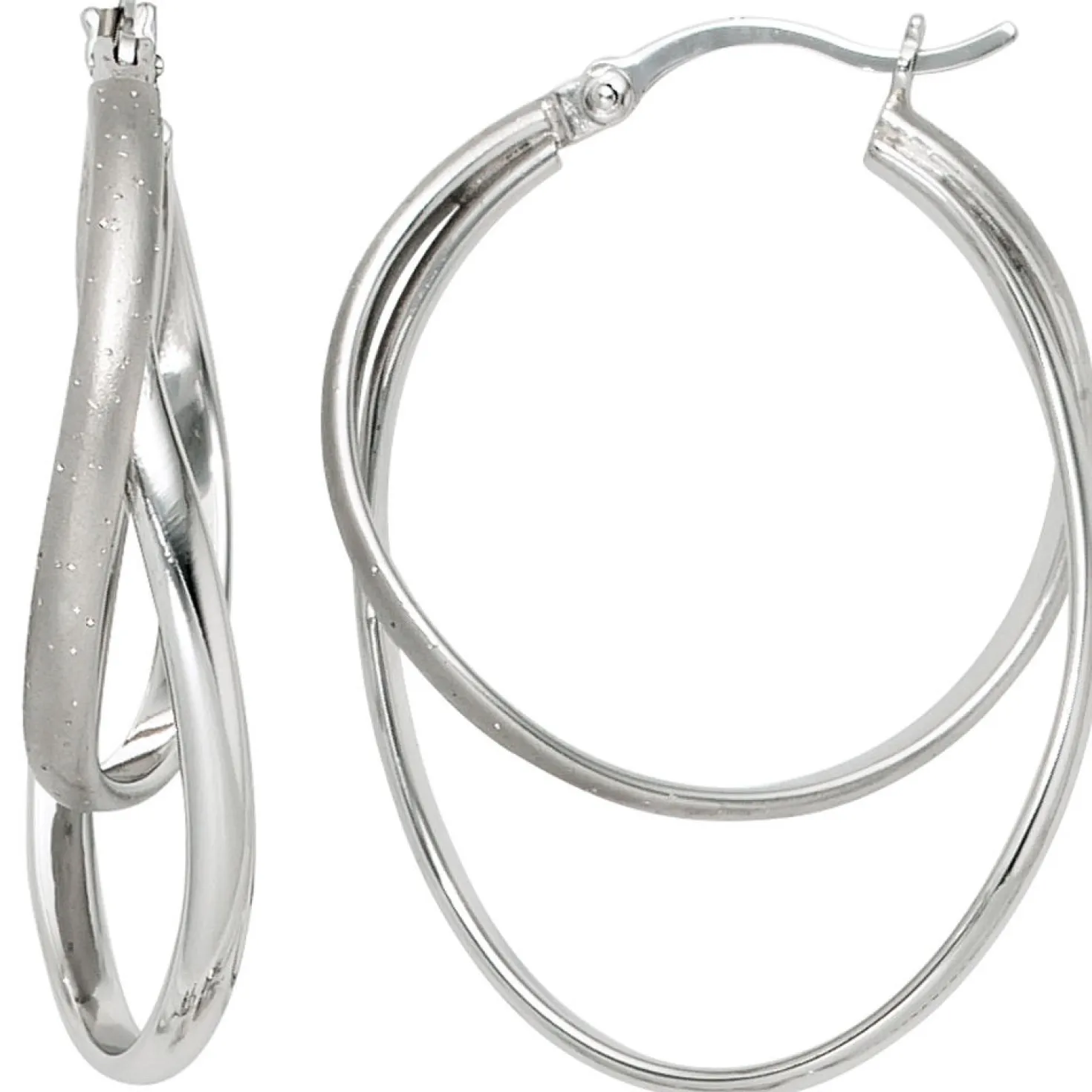Ohrringe Creolen 35,7mm 925 Silber mattiert Ohrschmuck Glitzereffekt
