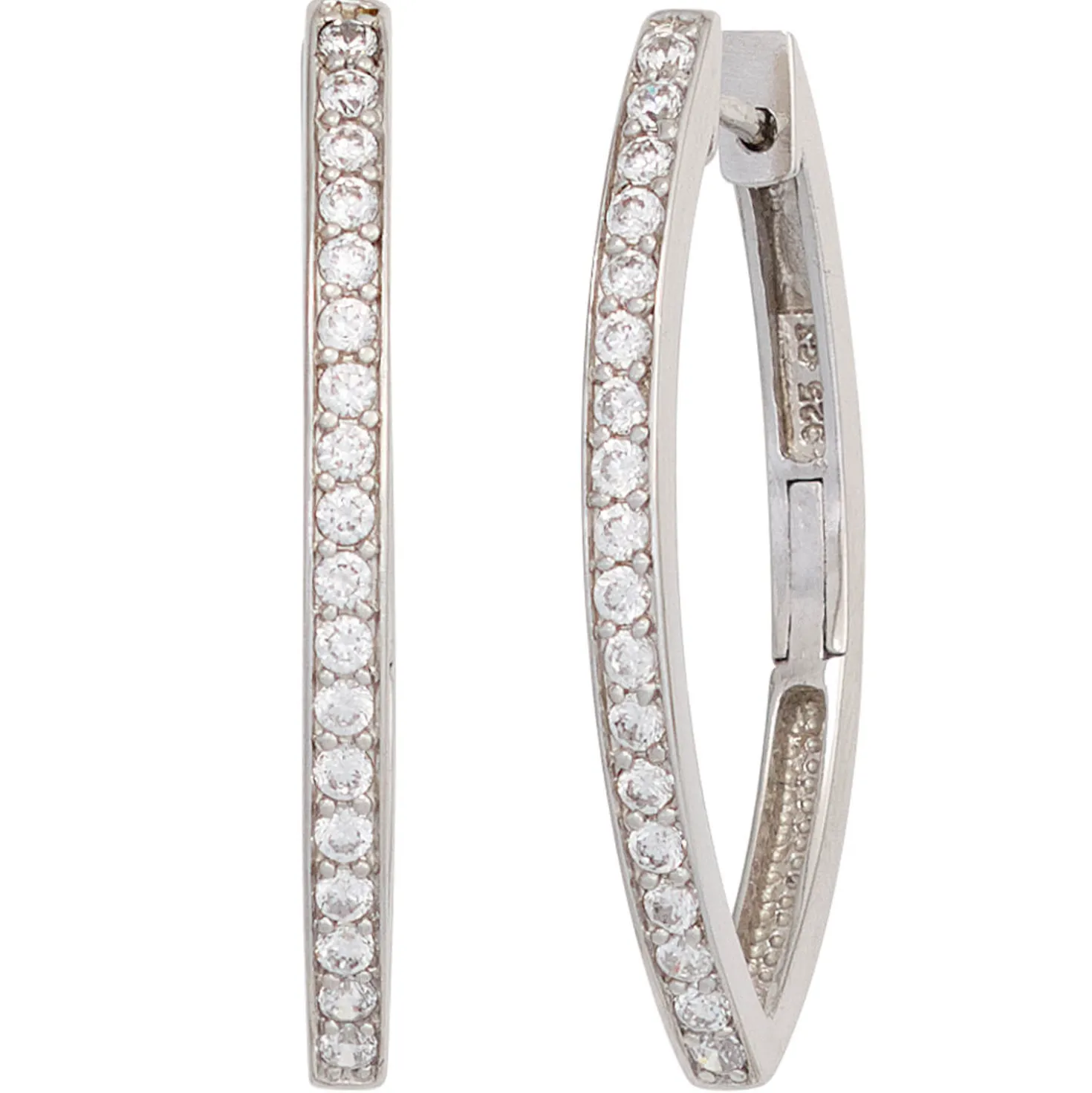 Ohrringe Creolen 37mm spitzoval dünn 925 Silber Zirkonia Ohrschmuck