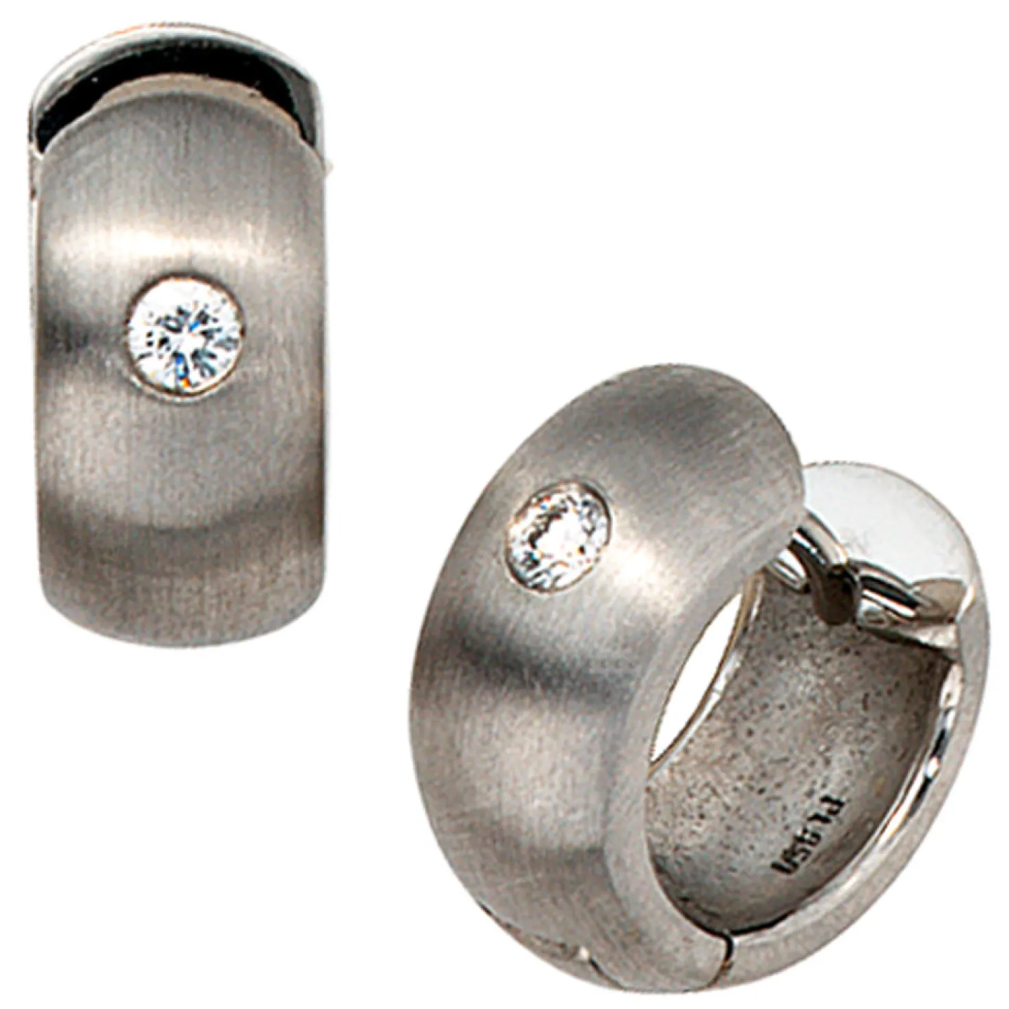 Ohrringe Creolen rund Diamant 0.09Ct W/SI Brillant 950 Platin matt 13mm Damen