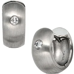 Ohrringe Creolen rund Diamant 0.09Ct W/SI Brillant 950 Platin matt 13mm Damen