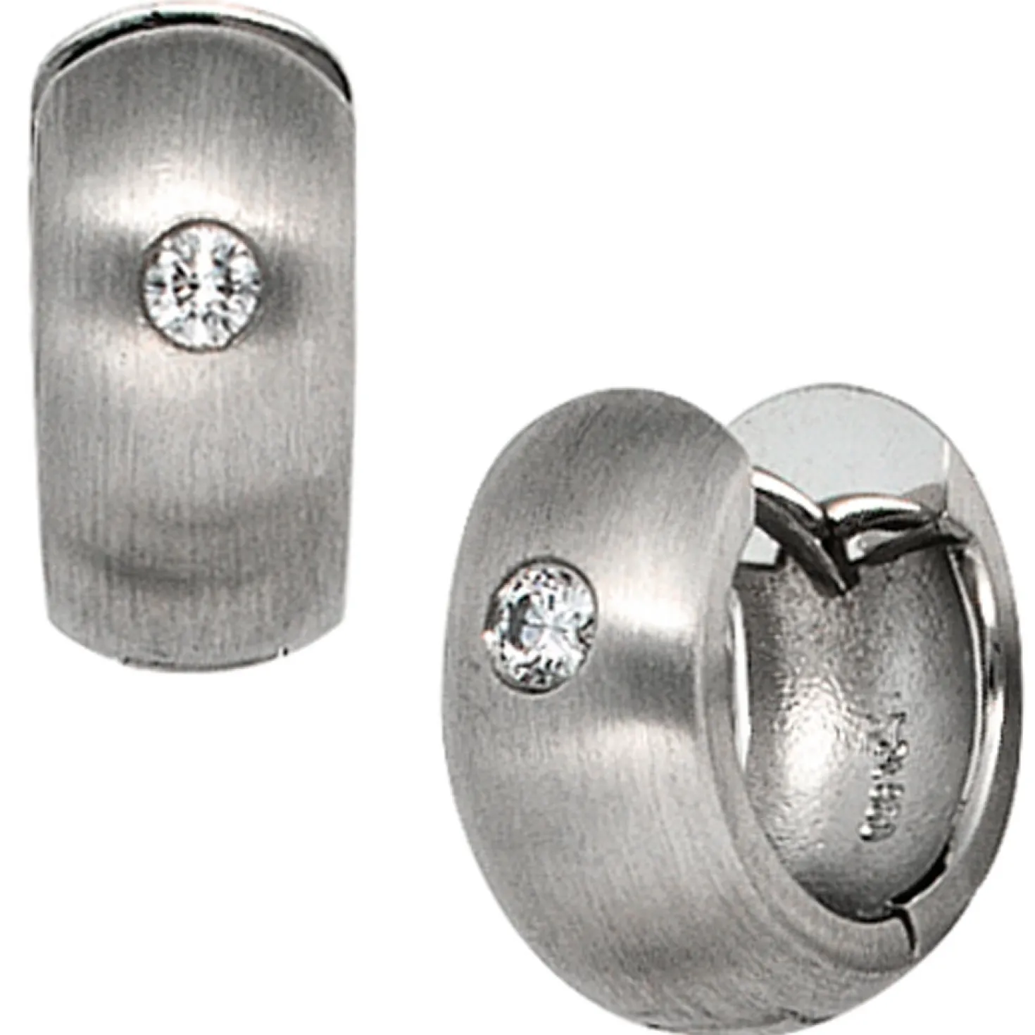 Ohrringe Creolen rund Diamant 0.09Ct W/SI Brillant 950 Platin matt 13mm Damen
