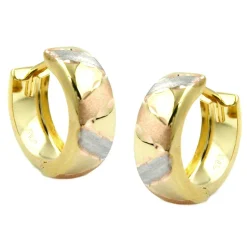 Ohrringe Creolen 12x5mm aus 375 Gelbgold Streifen Rotgold Weißgold Damencreole