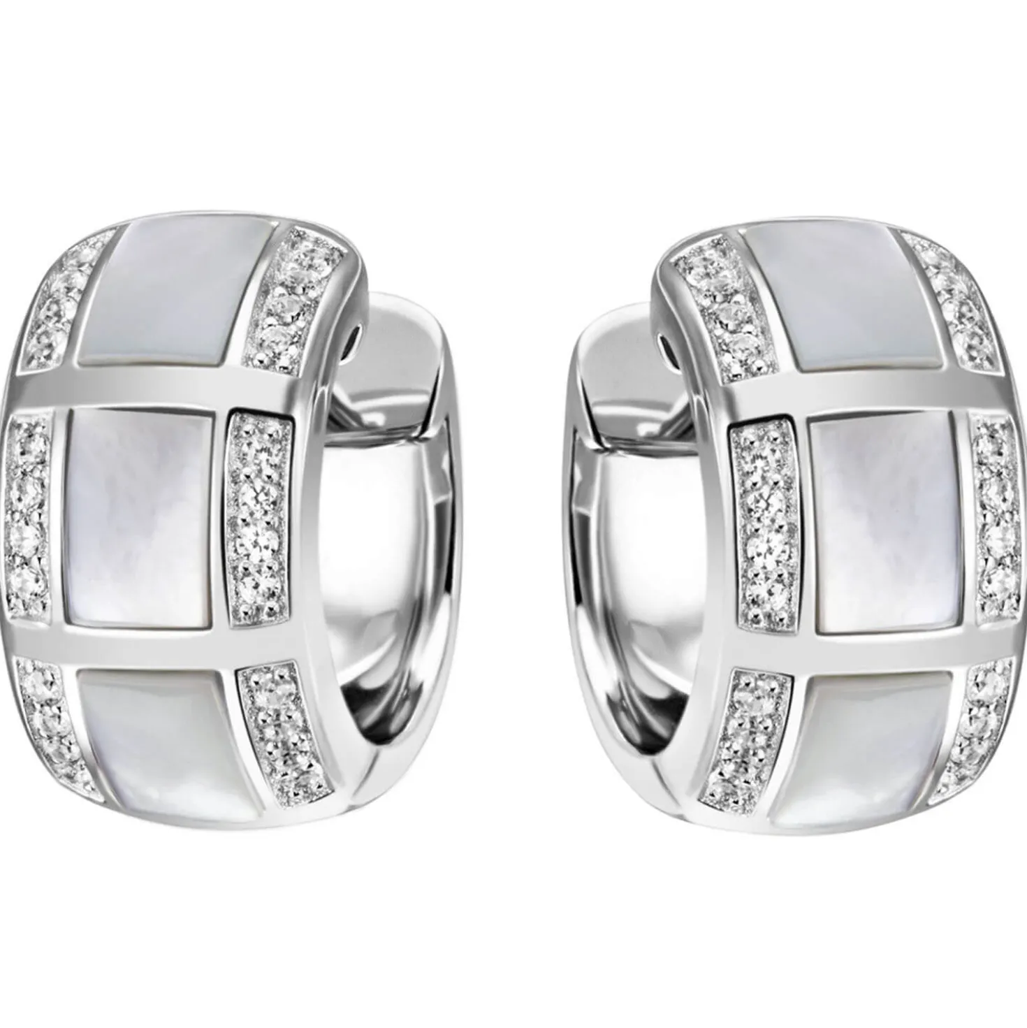 Ohrringe Creolen 16,8x9,1mm aus 925 Silber mit Perlmutt-Einlagen & 48 Zirkonia