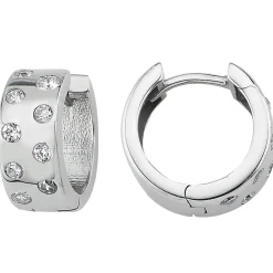 Ohrringe Creolen 14,8x6,5mm aus 925 Silber rhodiniert mit 18 Zirkonia flach