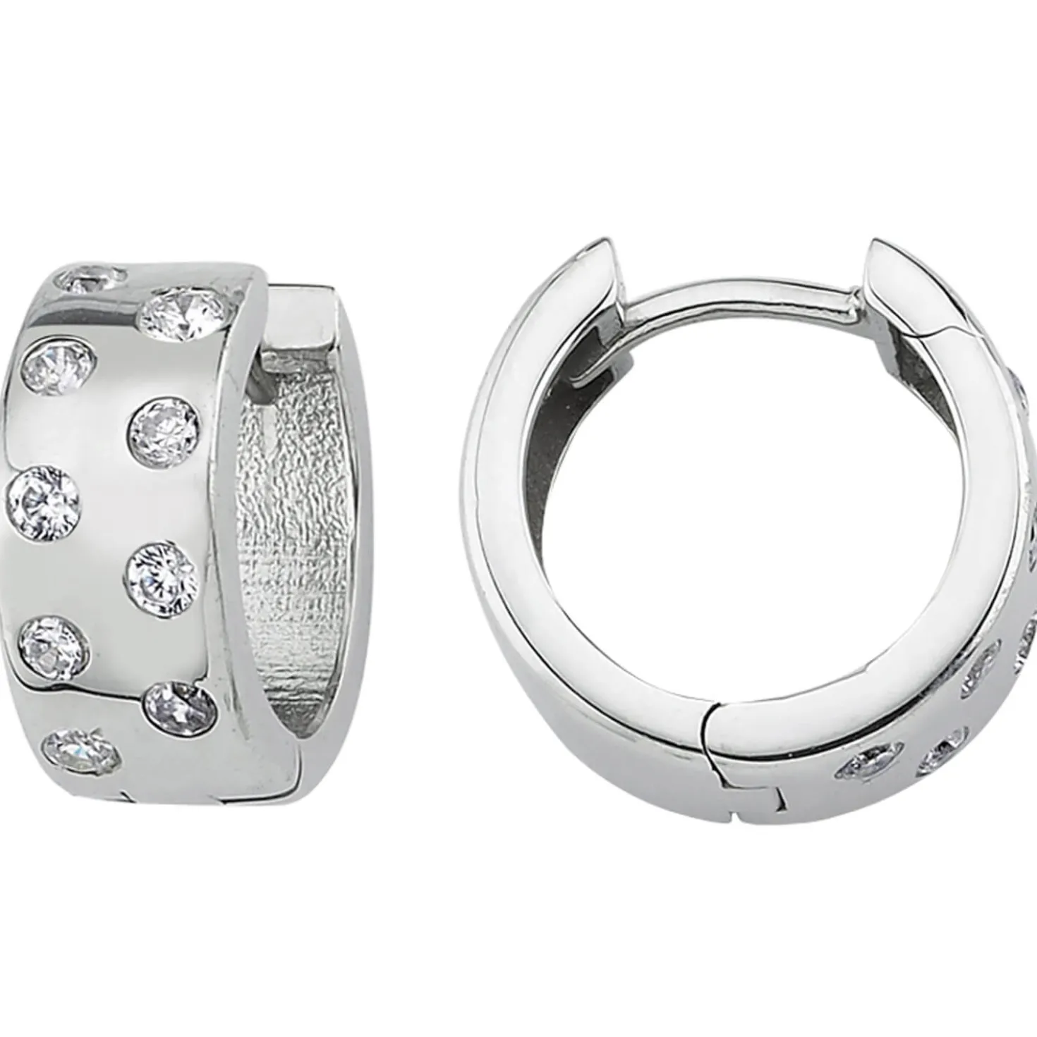 Ohrringe Creolen 14,8x6,5mm aus 925 Silber rhodiniert mit 18 Zirkonia flach