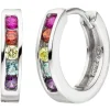 Ohrringe Creolen 14,6x3mm aus 925 Silber rhodiniert 10 Zirkonia bunt multicolor