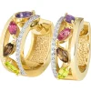 Ohrringe Creolen 18,1x6,9mm 585 Gelbgold 8 bunte Edelsteine 32 Diamanten 0,2 Ct.