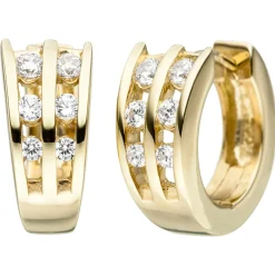 Ohrringe Creolen 15,4x7,1mm mit 12 Zirkonia, 925 Silber Gelbgold vergoldet Damen