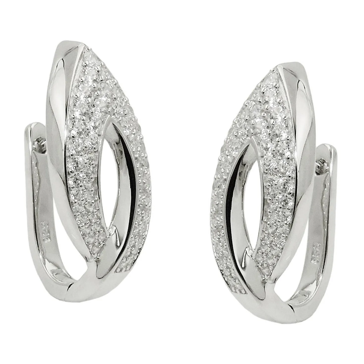 Ohrringe Creolen 26x11mm mit Zirkonia 925 Silber rhodiniert Ohrschmuck