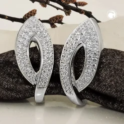 Ohrringe Creolen 26x11mm mit Zirkonia 925 Silber rhodiniert Ohrschmuck